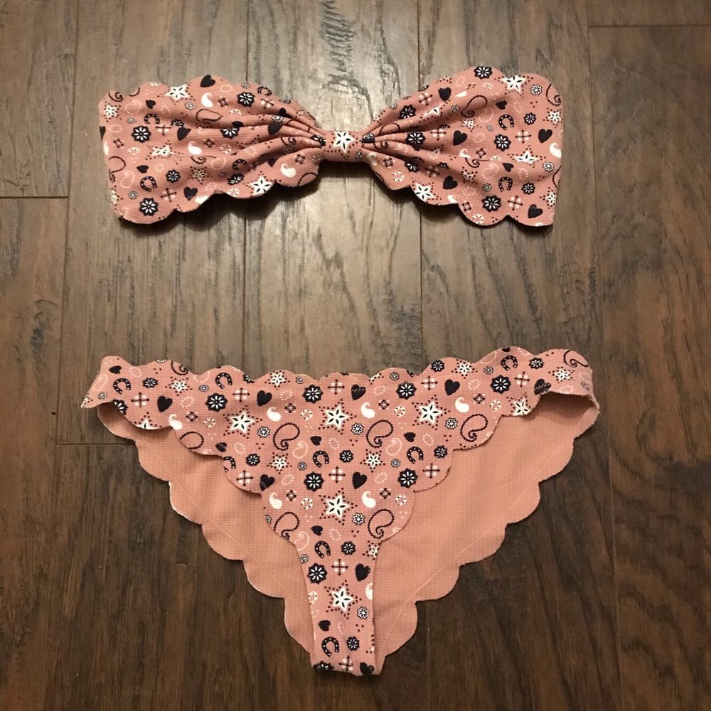 Marysia Pink Black Scalloped Bikini Medium